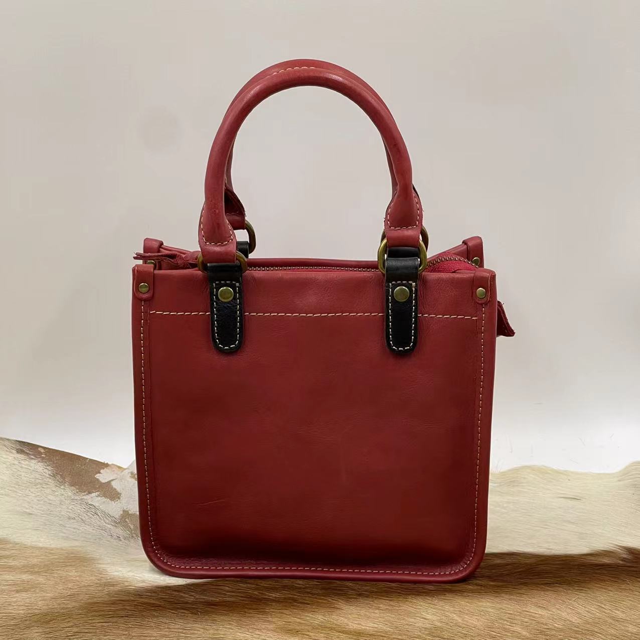 Women's Vegetable Tanning Leather Hand Holding Goddess Crossbody Bags