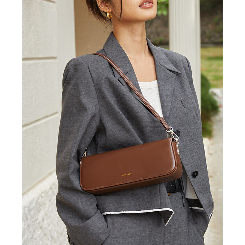 Women's Simple Underarm Genuine Leather High Sense Armpit Bags