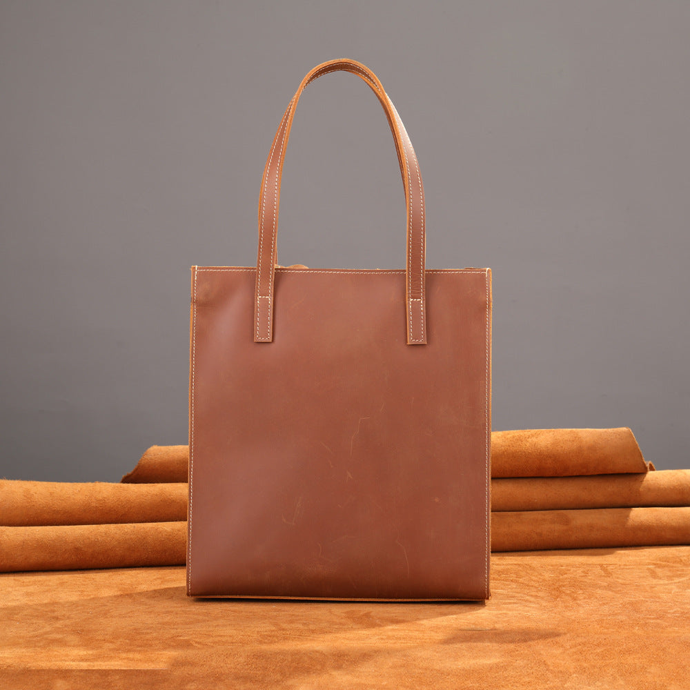 Men's Retro Crazy Horse Leather First Layer Cowhide Large Bags