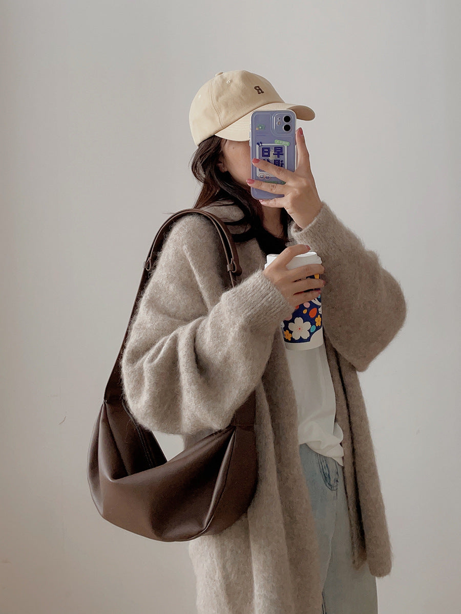 Women's Fashion Lazy Dumpling Genuine Leather Wide Strap Cloud Crossbody Bags