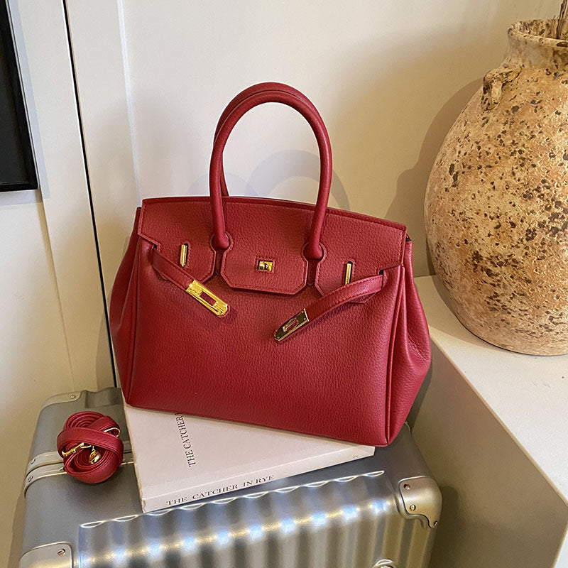 Women's Capacity Lychee Pattern Portable Kelly Fashion Lock