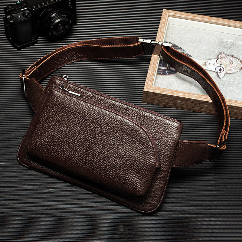 Men's First Layer Cowhide Soft Leather Simple Men's Chest Bags