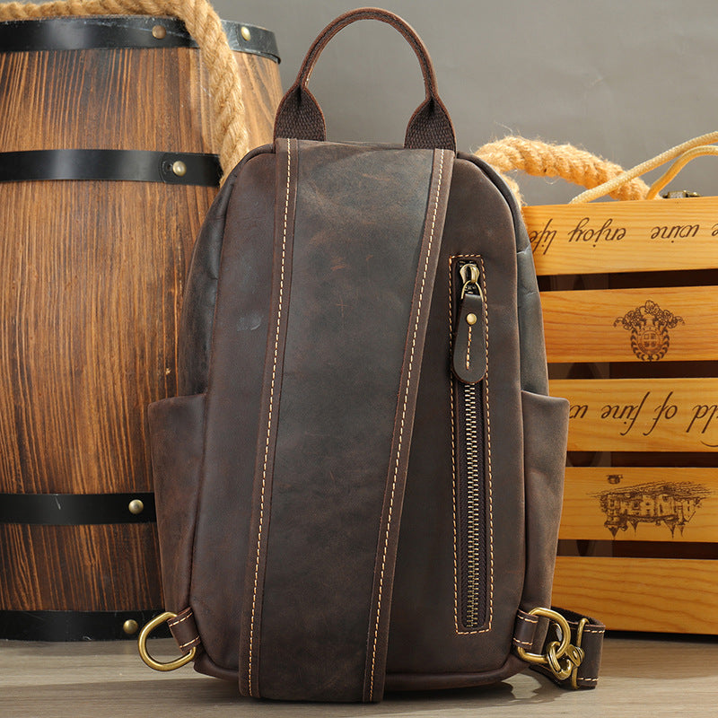 Men's Crazy Horse Leather Vintage Genuine Black Men's Chest Bags