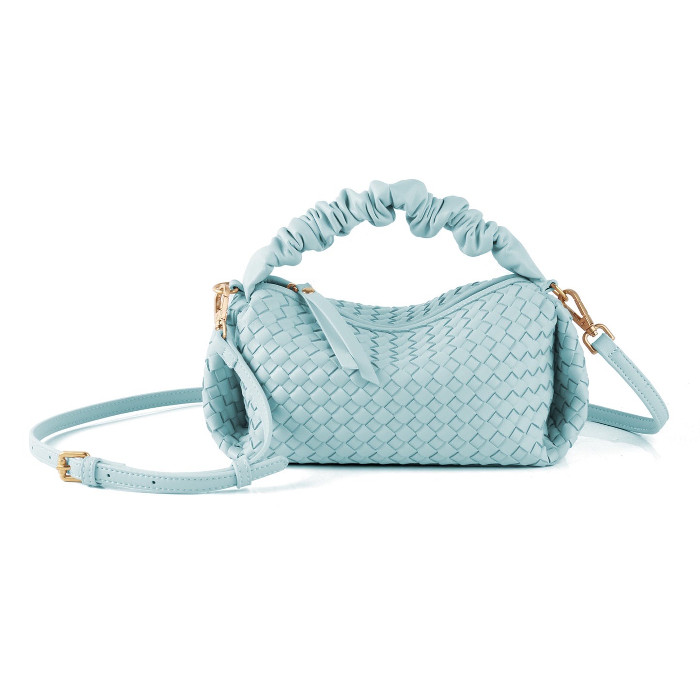 Soft Leather Woven Pleated Wooden Ear Portable Handbags