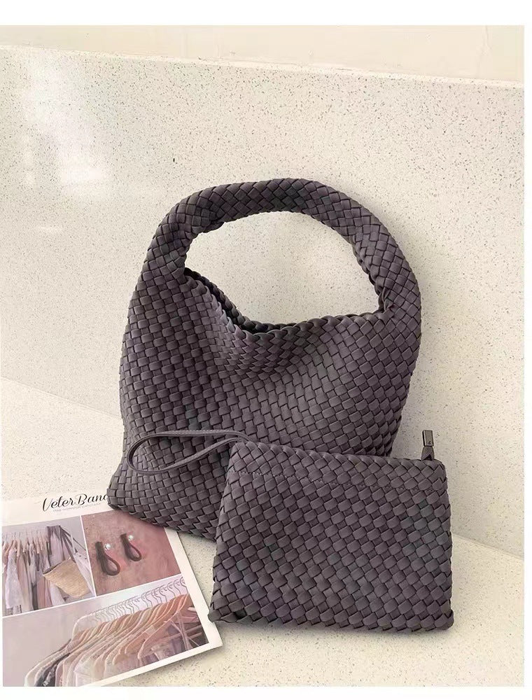 Women's Hand-woven Large Capacity Totes Simple Single Underarm Nylon Bags