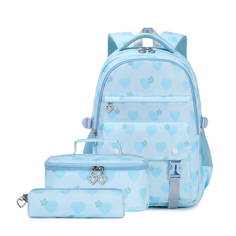 Female With Hearts Printed Macaron Three-piece Backpacks