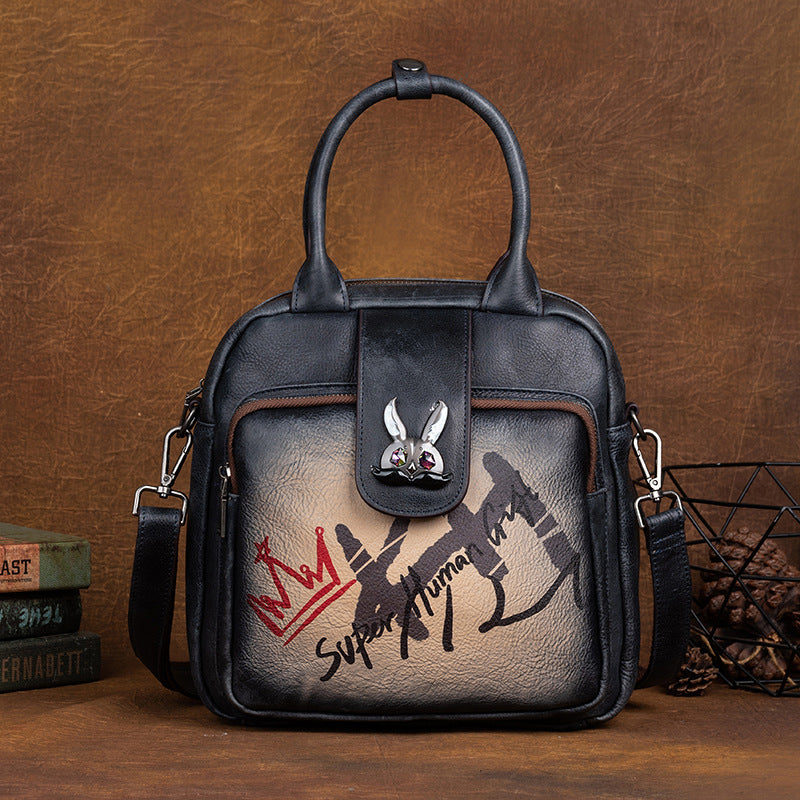 Women's Top Layer Cowhide Chinese Style Retro Backpacks