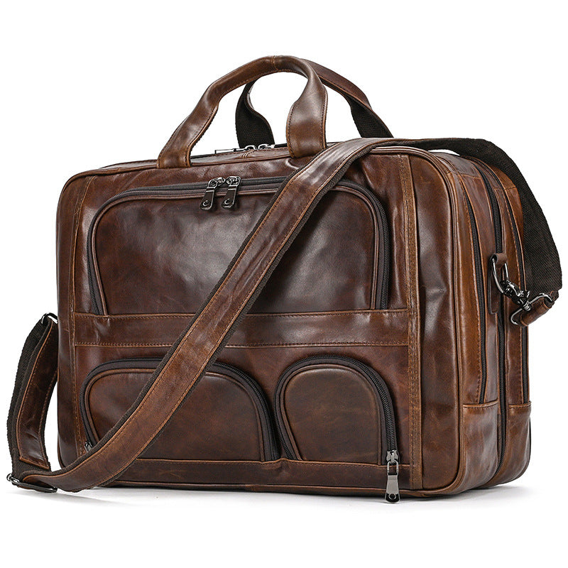 Men's Leather Large Capacity Business Cowhide Black Men's Briefcases