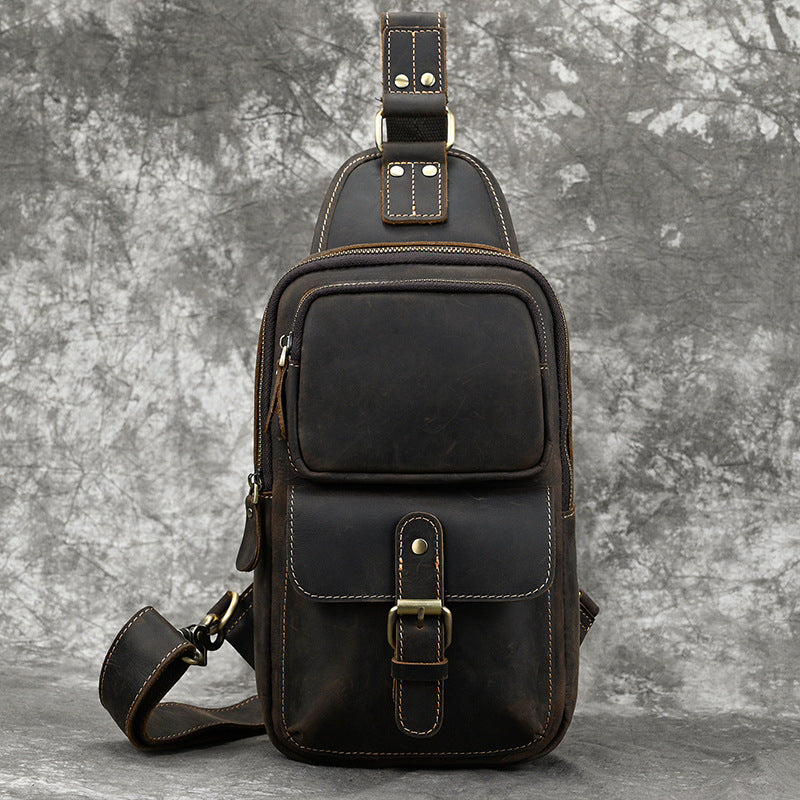 Men's Crazy Horse Leather Message Cowhide Commuter Men's Chest Bags