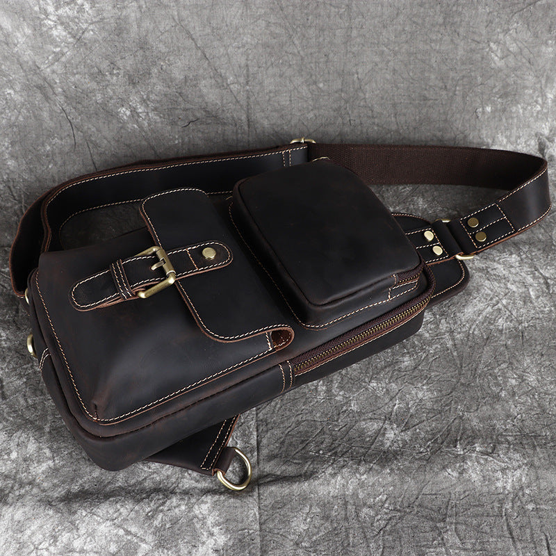 Men's Crazy Horse Leather Genuine Retro First Men's Chest Bags