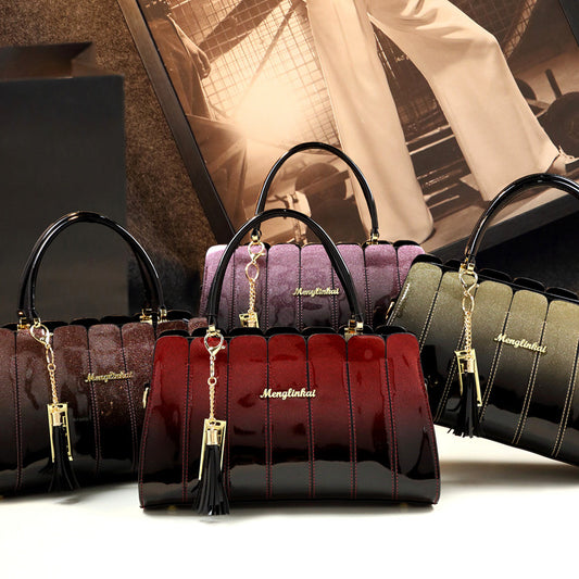 Women's Personality Stitching Mother-in-law Mother's Patent Leather Handbags