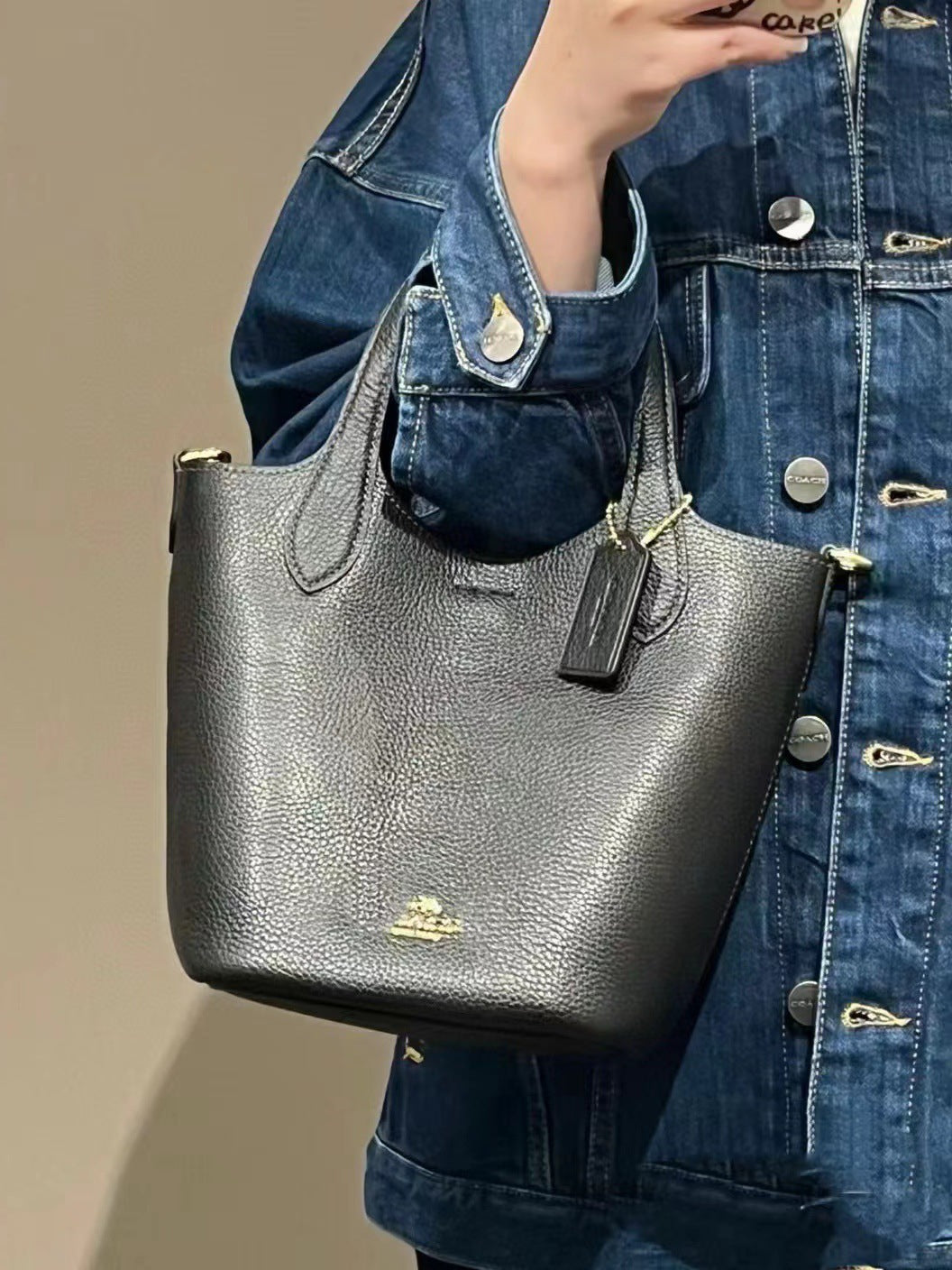 Classic Presbyopic Genuine Leather Vegetable Basket Bucket Bags