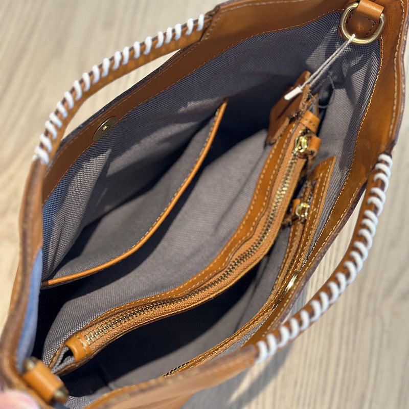 Women's Handmade Vegetable Tanning Leather Packet Artistic Bags