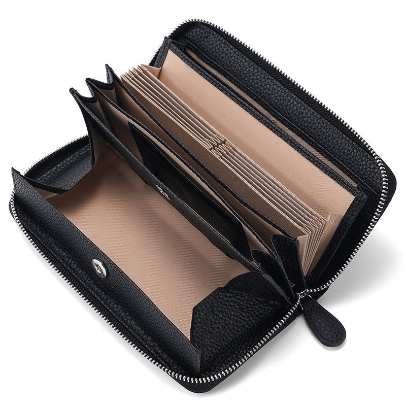 Leather Long Swiping Storage Top Layer Card Holder