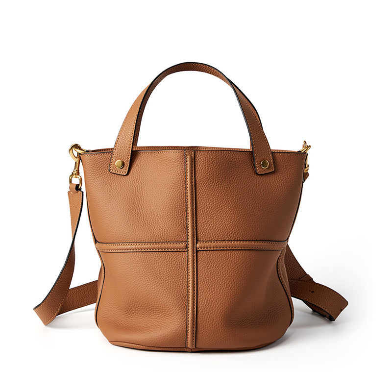 Women's Large Capacity Commuter First Layer Cowhide Bucket Bags