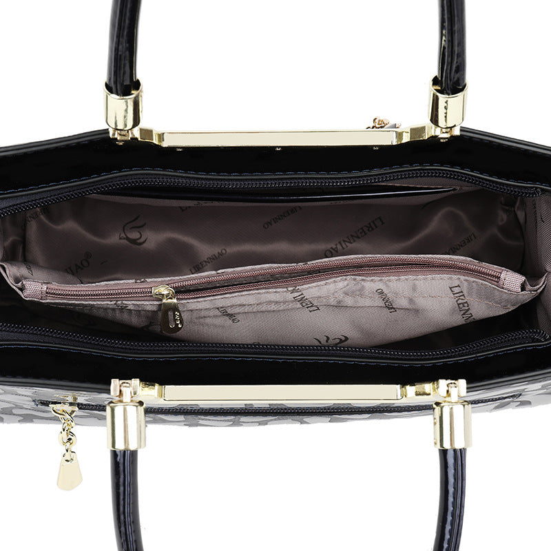 Women's Patent Leather Fashion Boston Big Textured Handbags