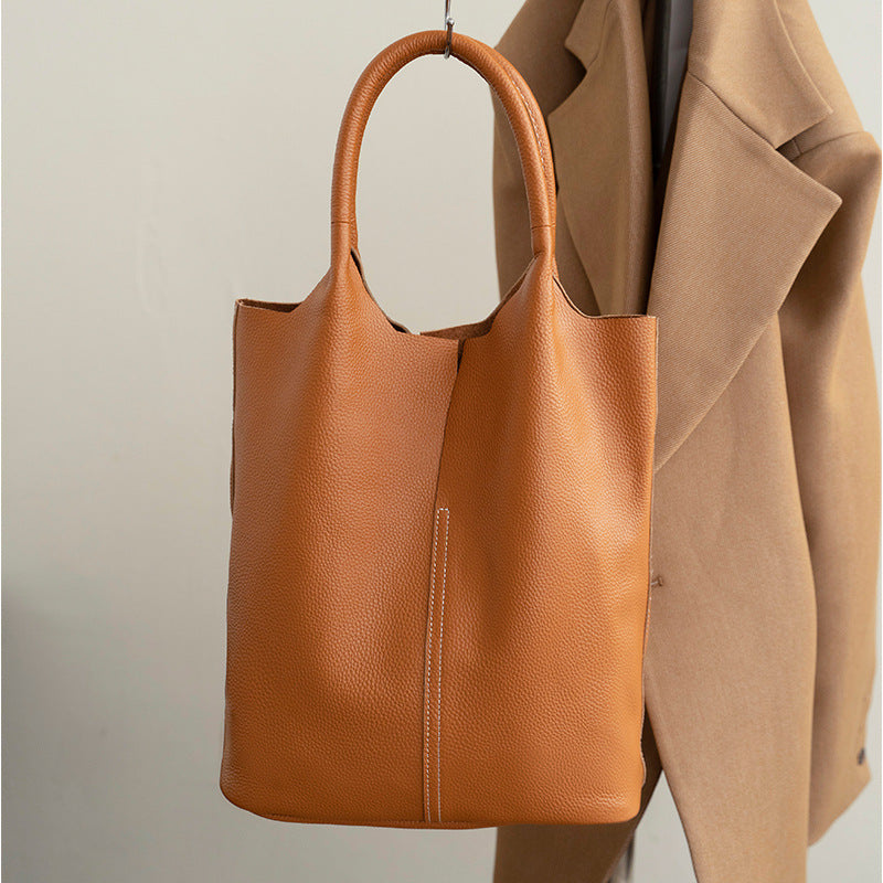 Women's Genuine Leather High-grade Minority Simple Lychee Handbags