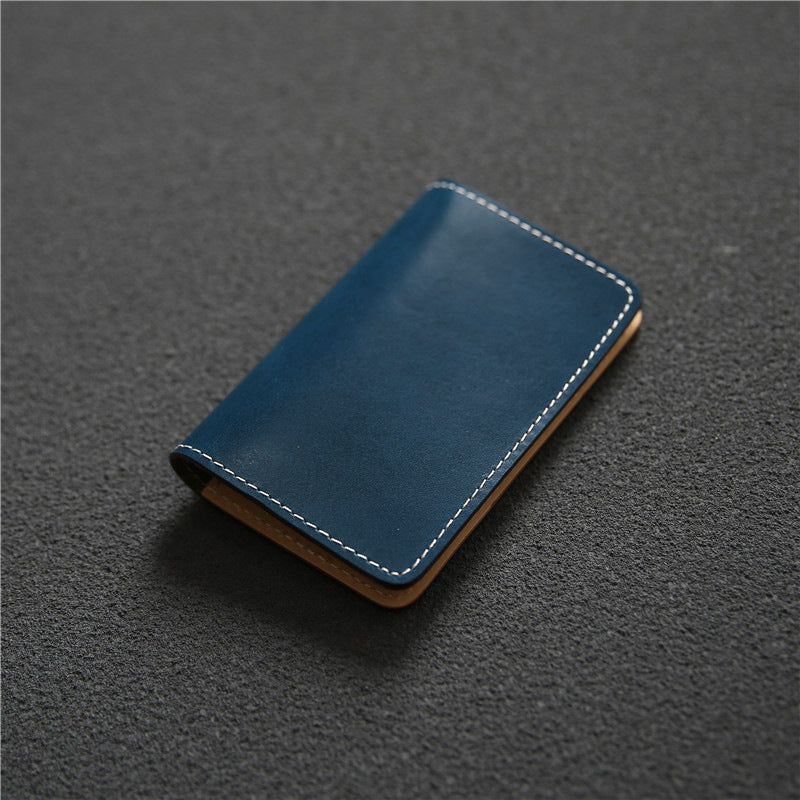 Men's Retro Short Handmade First Layer Cowhide Leather Bank Card Holder