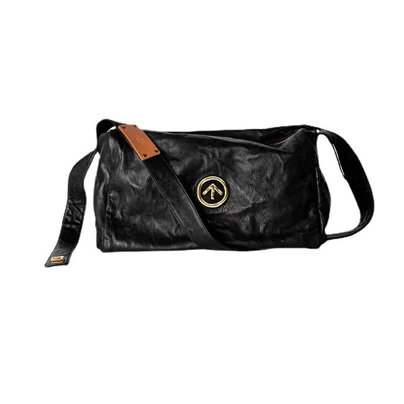 Street Sexless Black Stone Pleated Leather Crossbody Bags