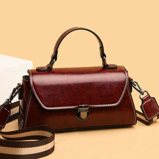 Women's Cow Wax Leather Strap Korean Style Shoulder Bags