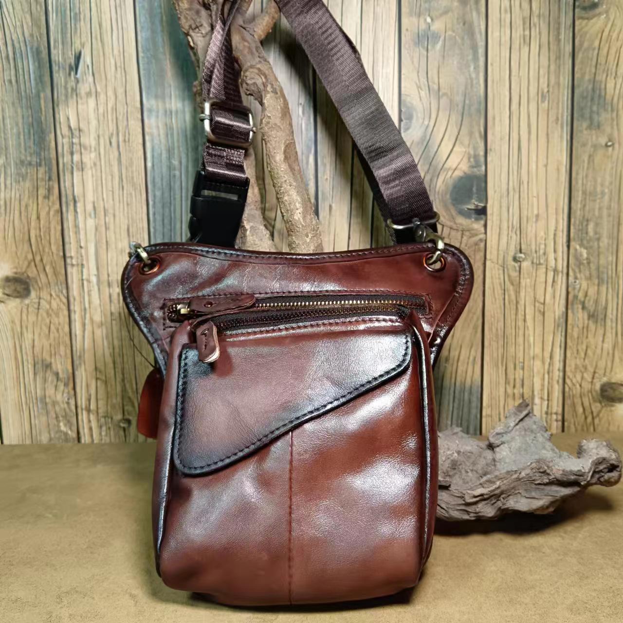 Men's Top Layer Crazy Horse Skin Trendy Cool Leather Tactics Men's Waist Packs