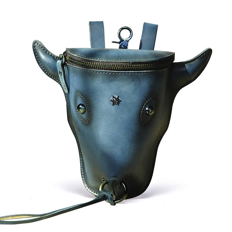 Men's Skin Cowhide Retro Cool Cow Head Large Men's Chest Bags