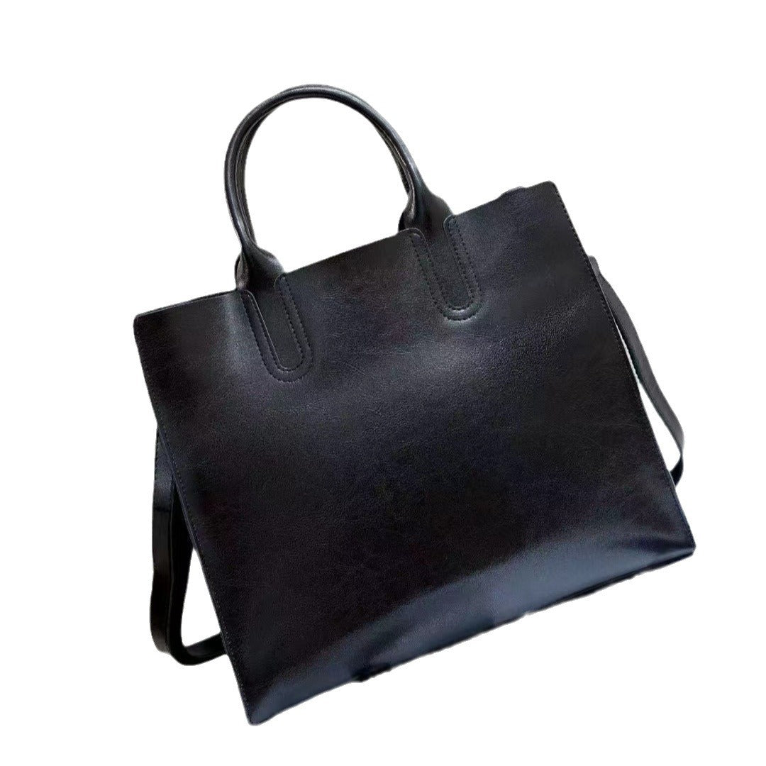 Women's Cow Leather Oil Waxed Retro Large Tote Bags