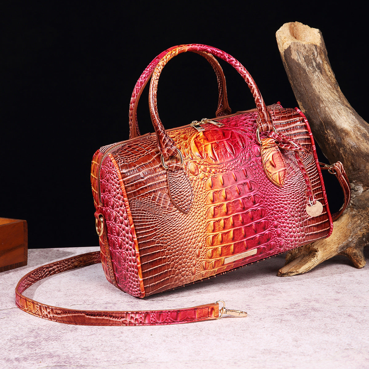 Women's Portable Underarm Vintage Brahmin Crocodile Pattern Handbags