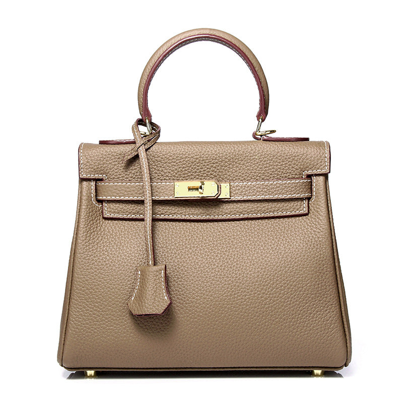 Women's First Layer Cowhide Kelly Litchi Grain Cow Leather Handbags