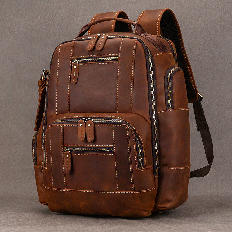 Men's Leather Retro Crazy Horse Large Capacity Backpacks