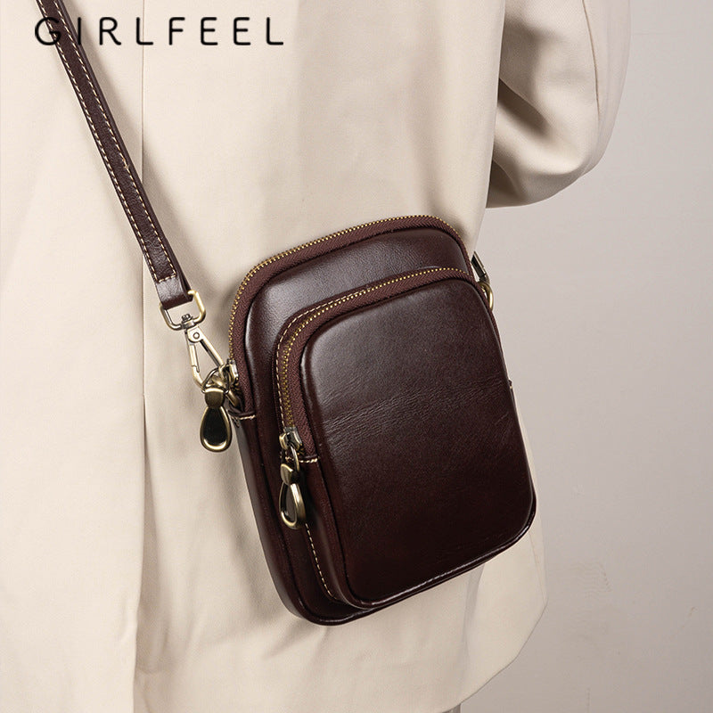 Women's Fashionable Genuine Leather Retro Vegetable Tanning Shoulder Bags