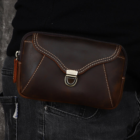 Men's Leather First Layer Cowhide Authentic Of Trousers Men's Waist Packs