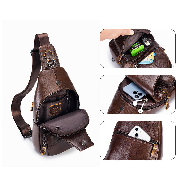 Men's Leather Retro High-grade First Layer Cowhide Men's Chest Bags