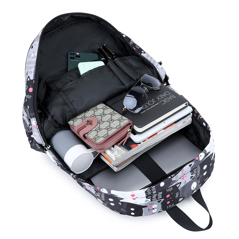 Women's Printed Korean Three-piece Female Computer Backpacks