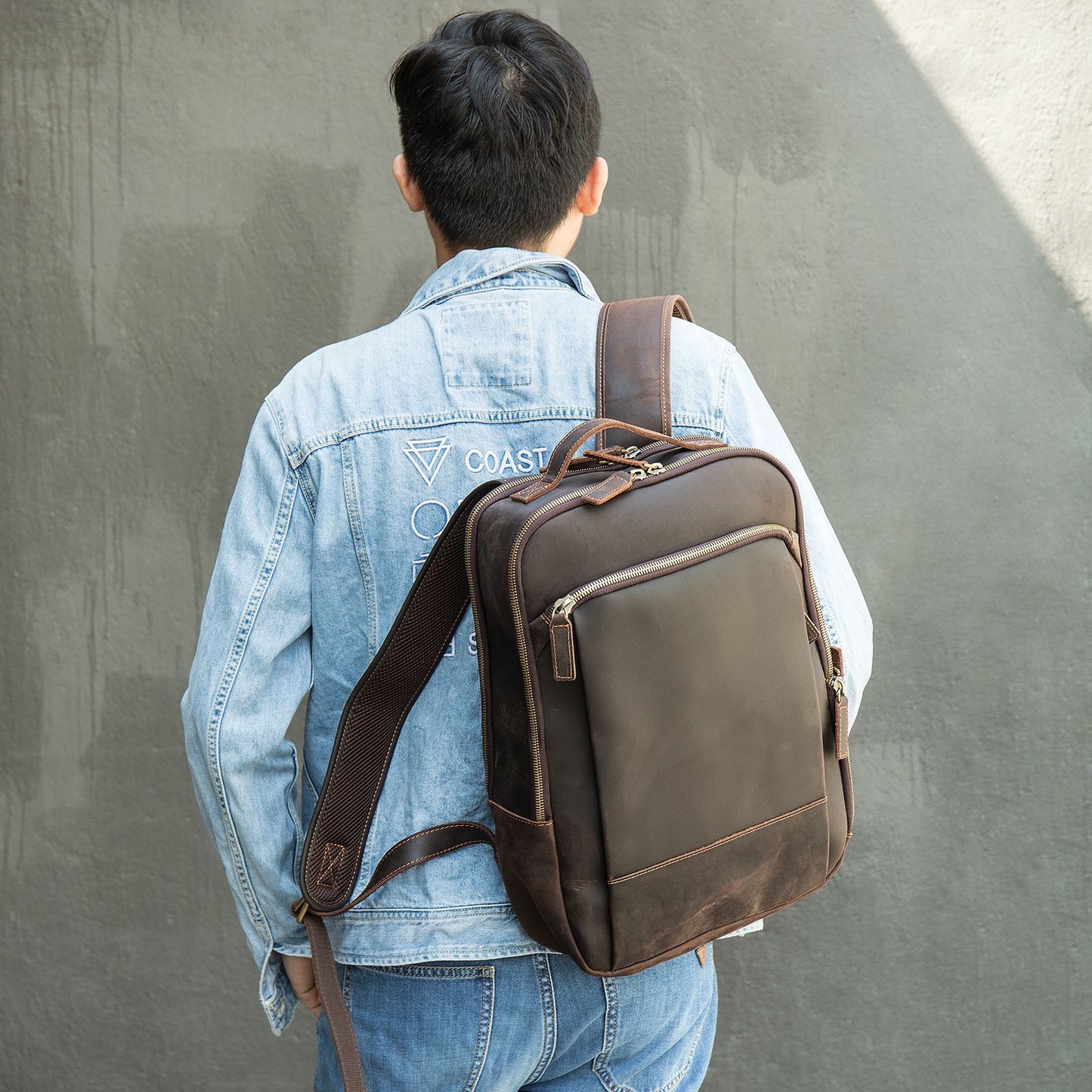 Men's Retro Crazy Horse Large Capacity Inch Backpacks
