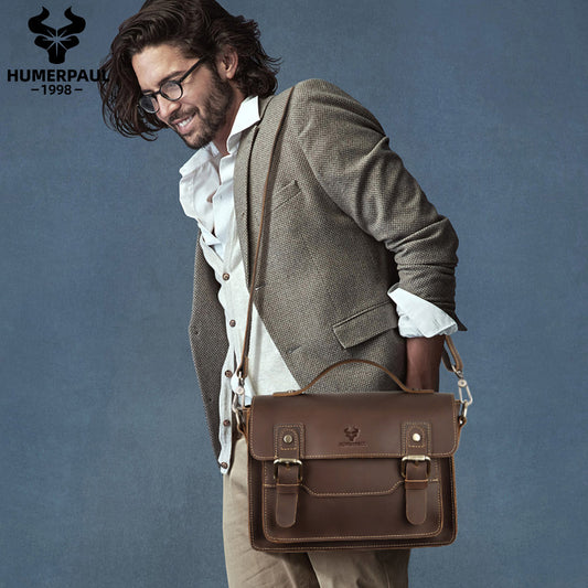 Men's Crazy Horse Leather First Layer Cowhide Men's Shoulder Bags