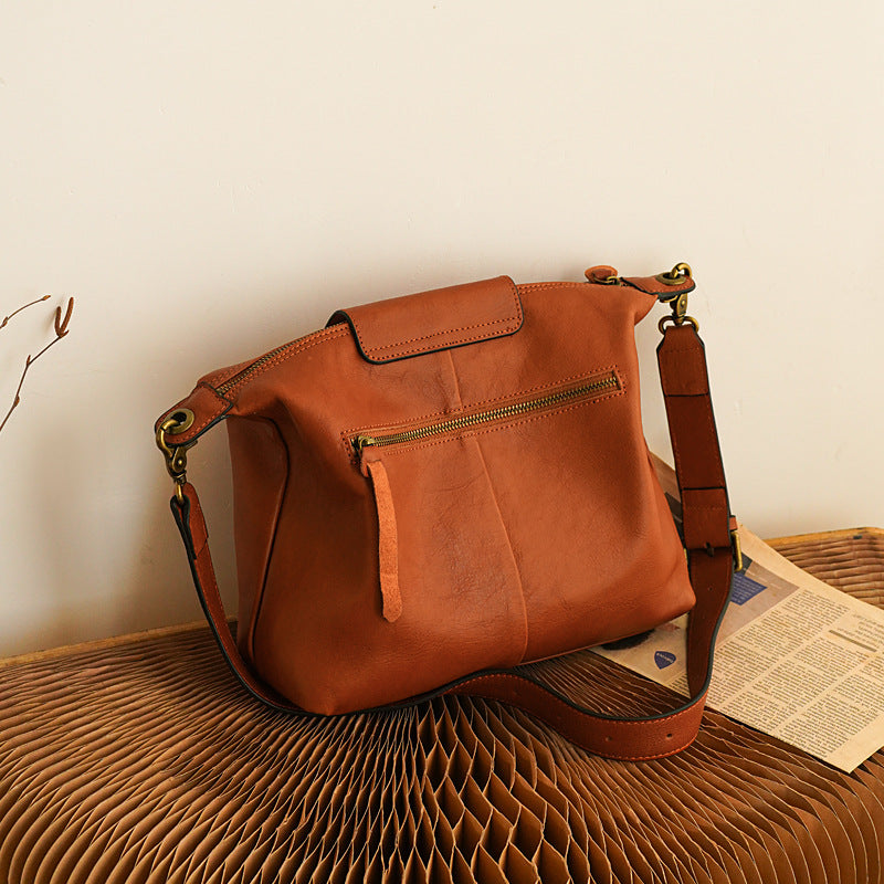 Women's Street Retro First Layer Cattlehide Leather Fashion Crossbody Bags
