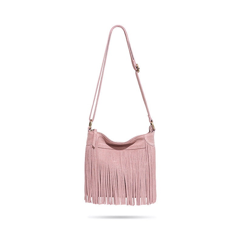 Tassel Niche Frosted Cowhide Retro Genuine Crossbody Bags