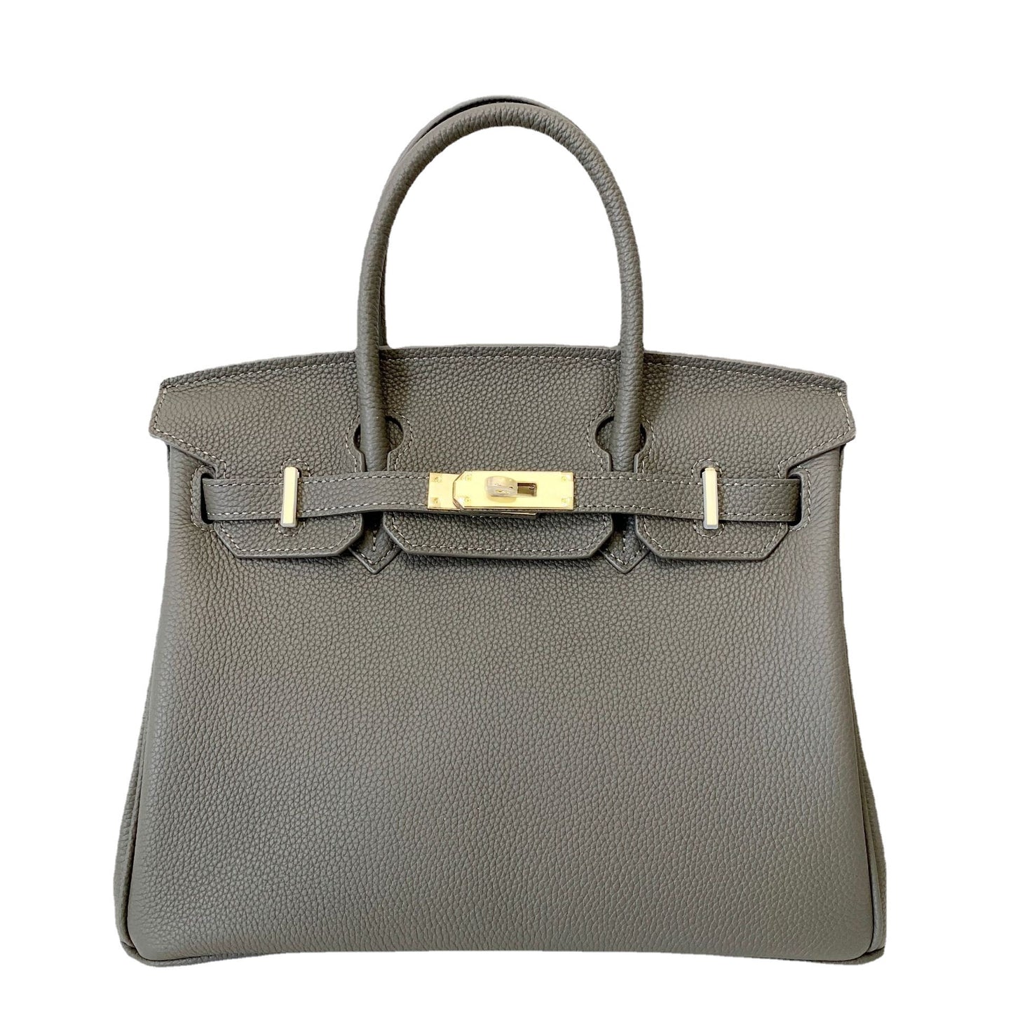 Women's First Layer Cowhide Lychee Pattern Gold Genuine Handbags