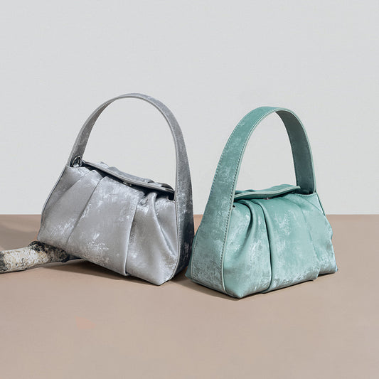 Women's Cloud National Satin Cowhide High-grade Pleated Handbags