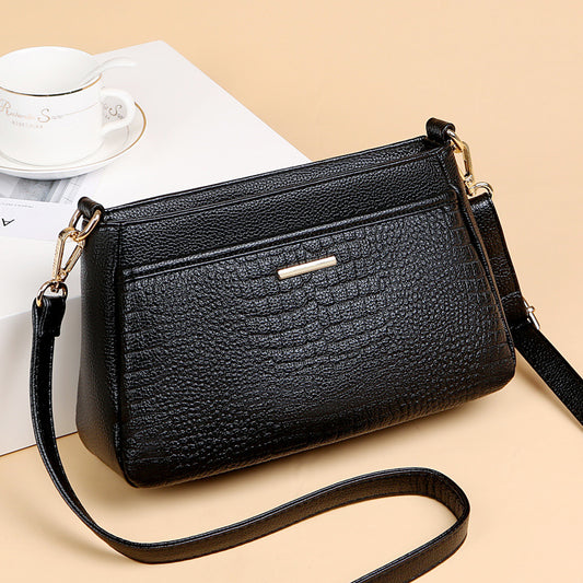 Women's Soft Leather Mother Crocodile Pattern Portable Crossbody Bags