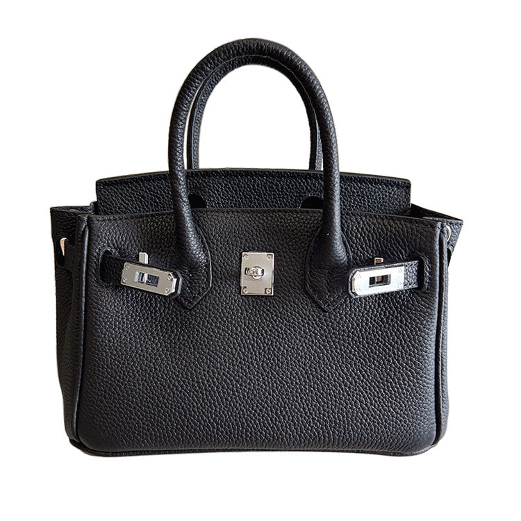 Women's Mini Litchi Pattern First Layer Cowhide Handbags