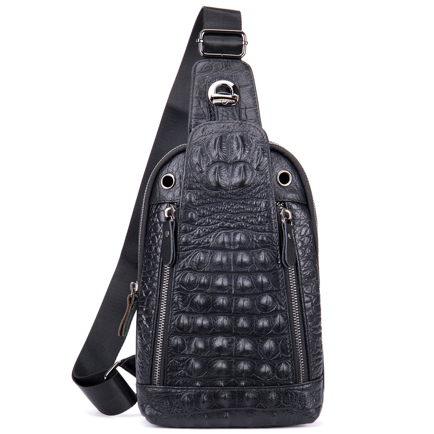 Men's Leather Crocodile Pattern Cowhide Zipper Fashion Men's Chest Bags
