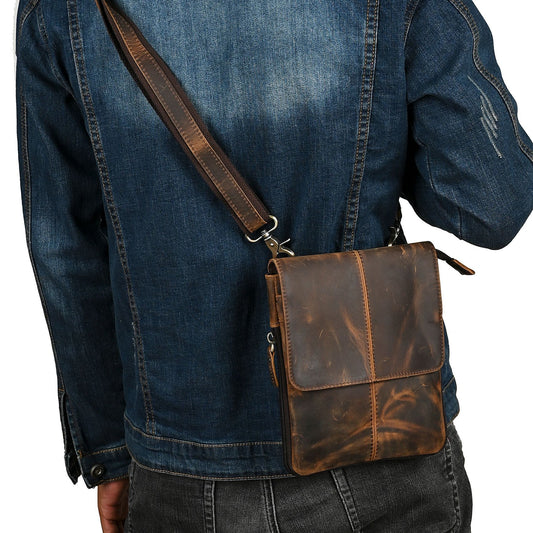 Men's Top Layer Oil Wax Skin Cowhide One Men's Chest Bags