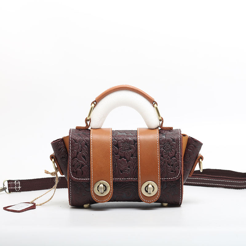 Women's Genuine Leather Fashionable Embossed Top Layer Handbags