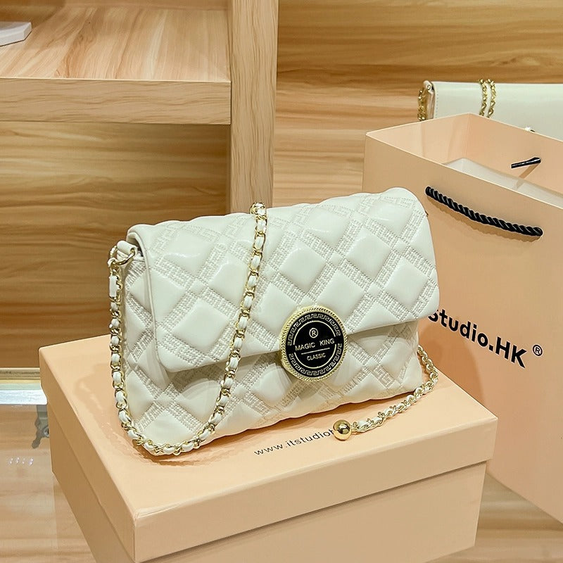 Genuine Leather Golden Ball Diamond Chain Shoulder Bags