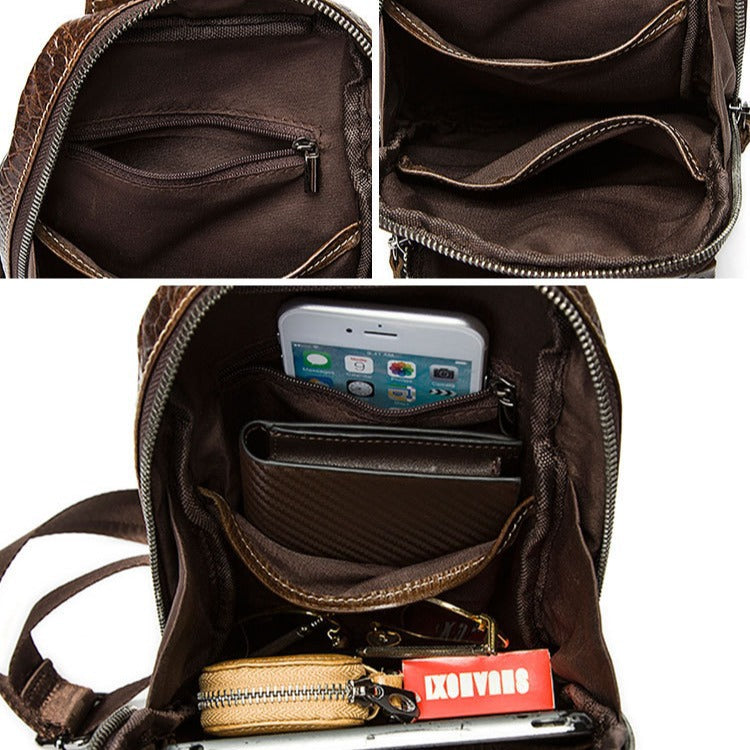 Men's Leather Crocodile Pattern Cowhide Zipper Fashion Men's Chest Bags