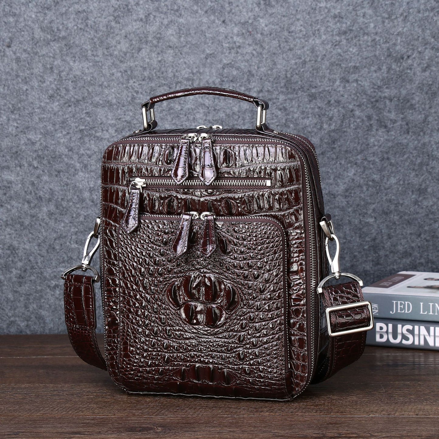 Men's Crocodile Fishbone Pattern Classic Shaping Business Men's Shoulder Bags