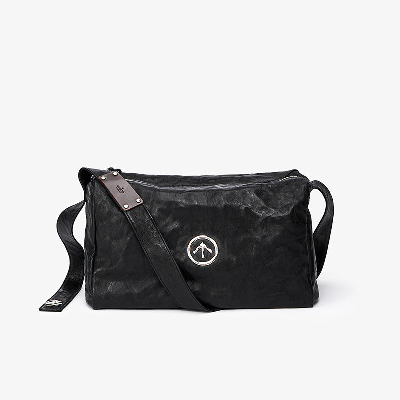 Black Stone Leather Large Capacity One Soft Shoulder Bags