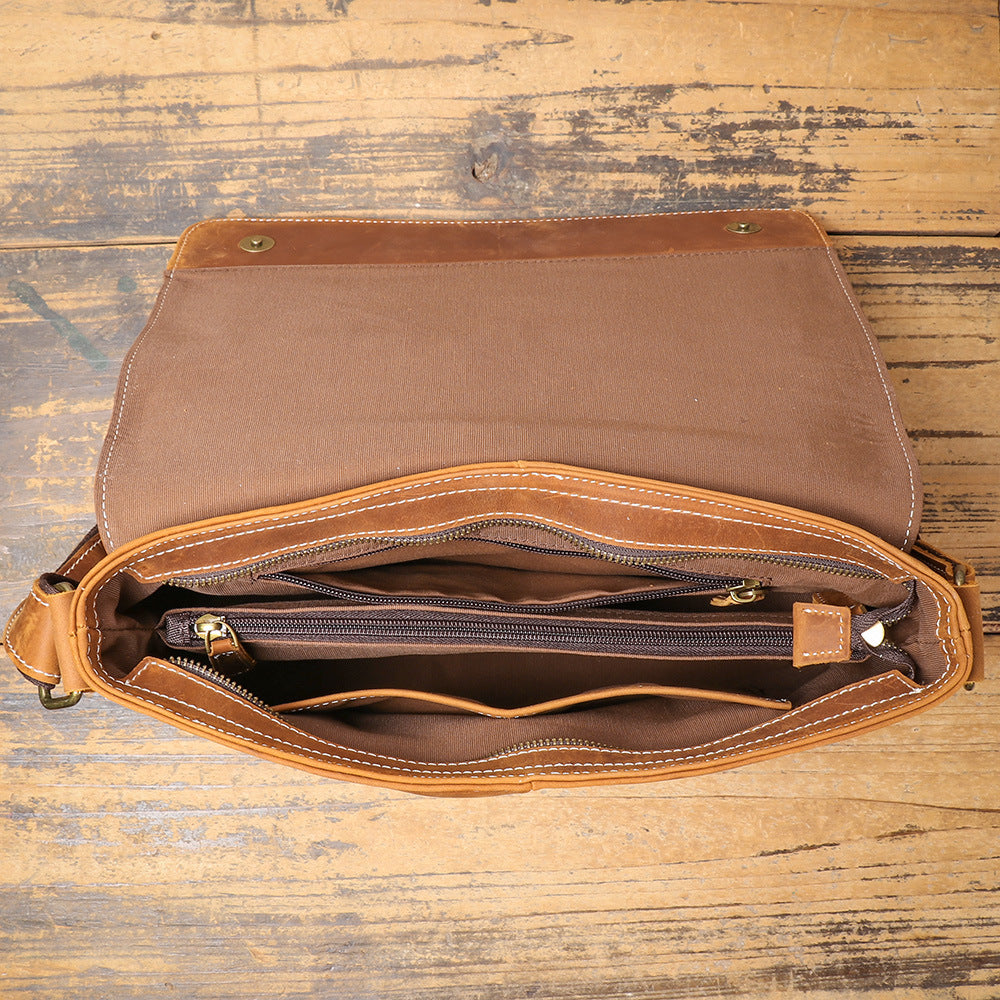 Women's & Men's & Consignment Crazy Horse Leather Retro Shoulder Bags